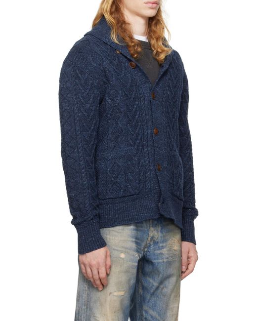 RRL Blue Front Button Cardigan for men