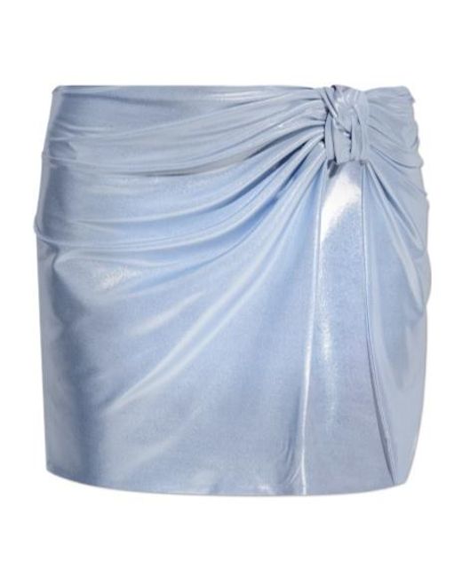 M I S B H V Blue Metallic Finish Asymmetric Short Skirt