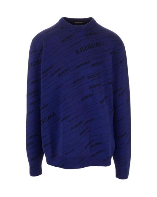 Balenciaga Blue Diagonal Logo Sweater for men