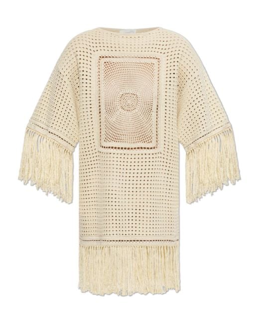 Zimmermann Natural Fringe-Trim Mini Dress