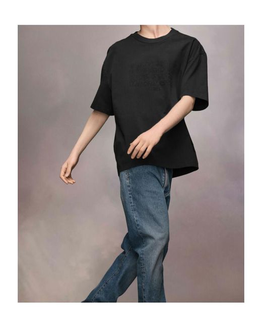 Maison Margiela Black Logo Embroidered Straight Hem T-Shirt for men
