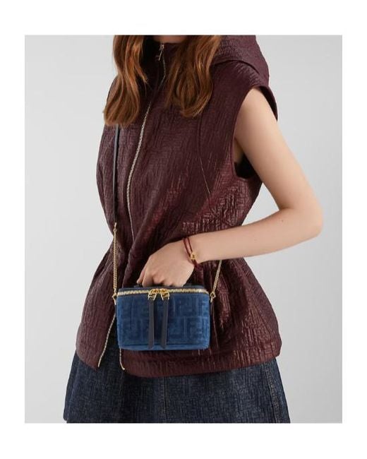 Fendi Blue Ff Denim Flocked Mini Vanity Bag