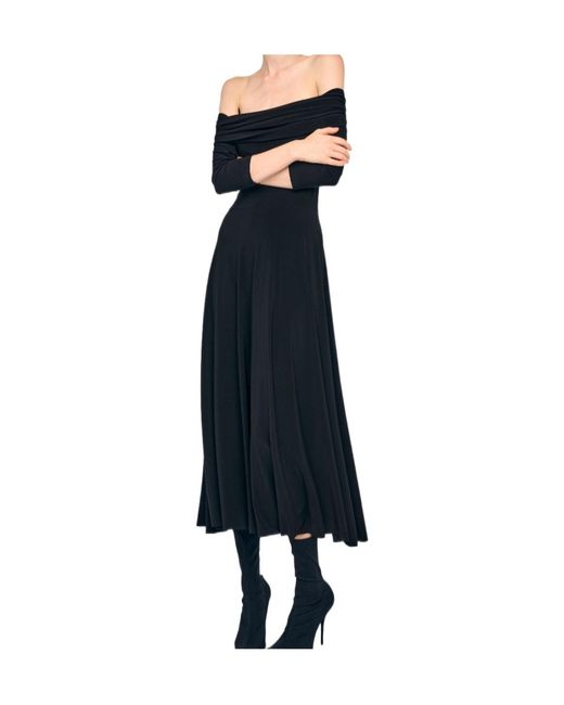 Norma Kamali Blue Off-Shoulder Long-Sleeve Midi Dress