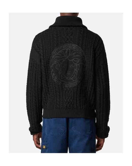 Versace Black Zip-Up Knitted Cardigan for men