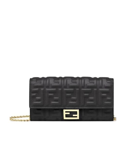 Fendi Black Ff Motif Baguette Continental Chain-Linked Wallet