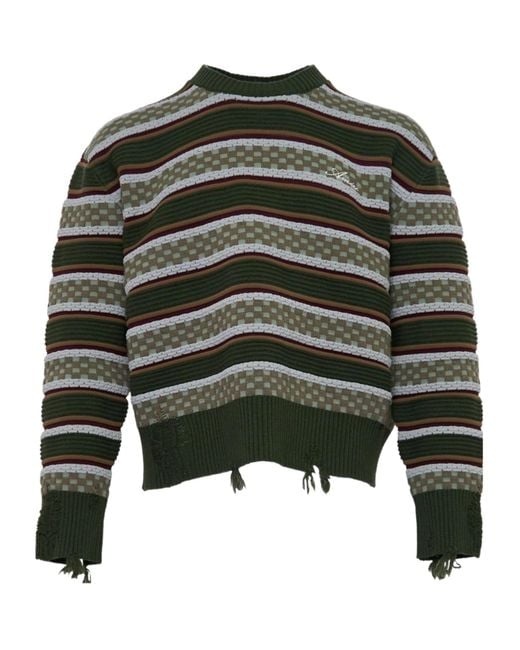 Amiri Green Striped Logo Crew-Neck Sweater for men