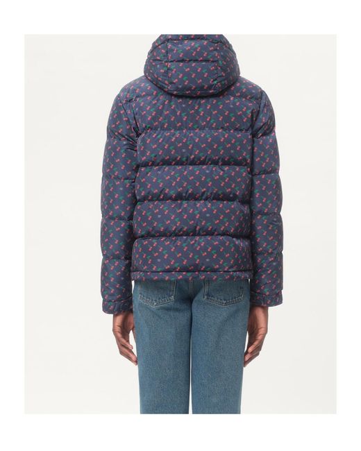 Valentino Blue Nylon Hooded Down Jacket With Cherryfic Print for men