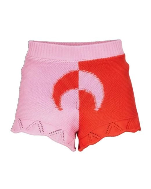 MARINE SERRE Red Crochet Knit Shorts
