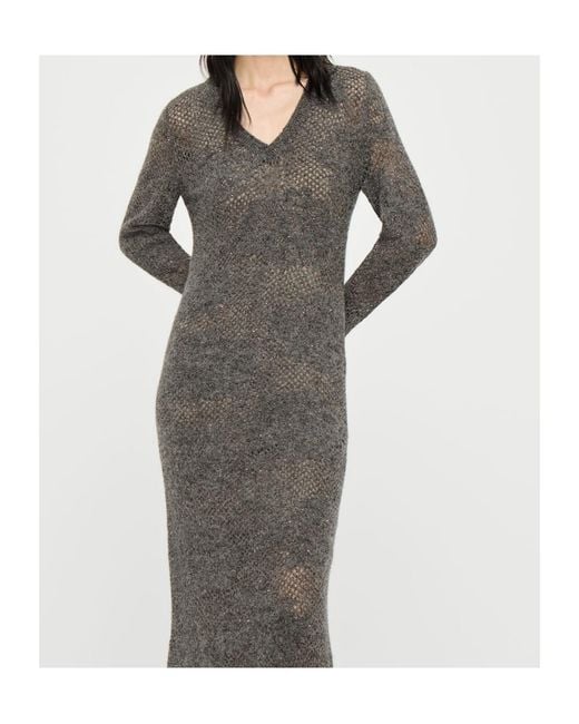 Brunello Cucinelli Gray Lace Flowers Knit Dress