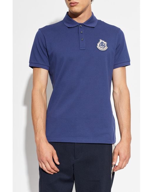 Moncler Blue Logo Patch Short Sleeved Polo Shirt for men