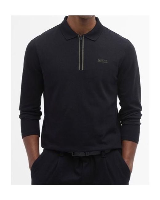 Barbour Black Long-Sleeved Zip-Up Polo Shirt for men