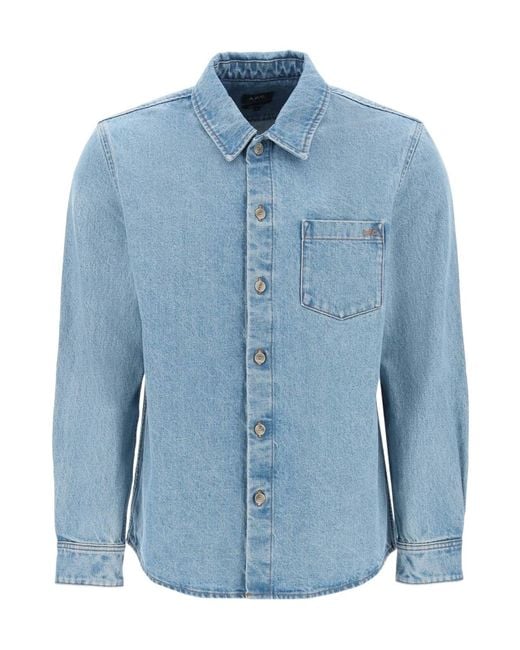 A.P.C. Blue Vittorio Brodée Poitrine Denim Overshirt for men