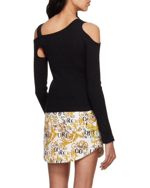 Versace Jeans Black Baroque Buckle Ribbed Cut-Out Top