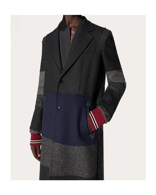 Valentino Blue Patchwork Single-Breasted Coat for men