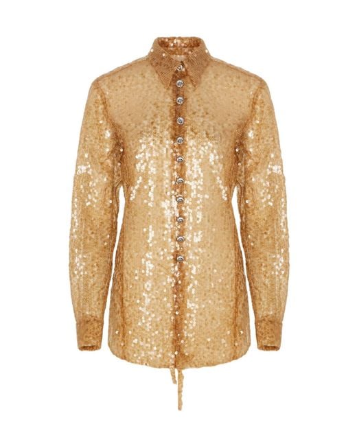 Rabanne Natural Sequin-Embroidered Shirt