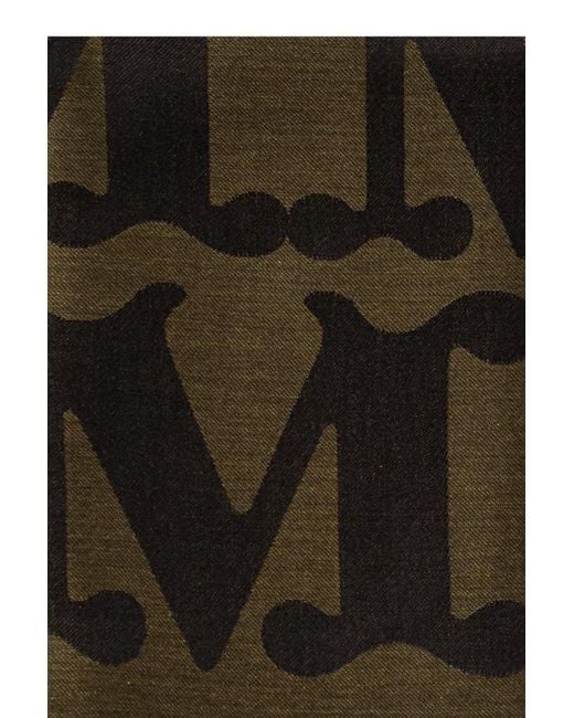 Max Mara Black Edro Logo-Jacquard Frayed Scarf