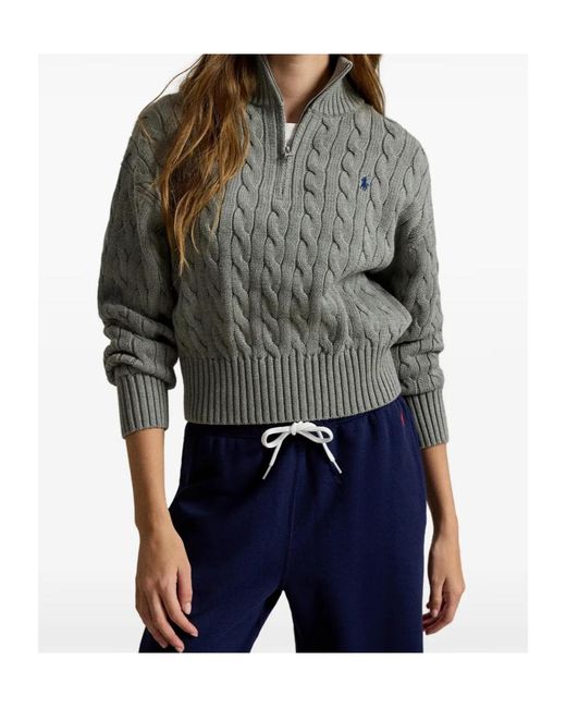 Polo Ralph Lauren Gray Cable-Knit Quarter-Zip Sweater