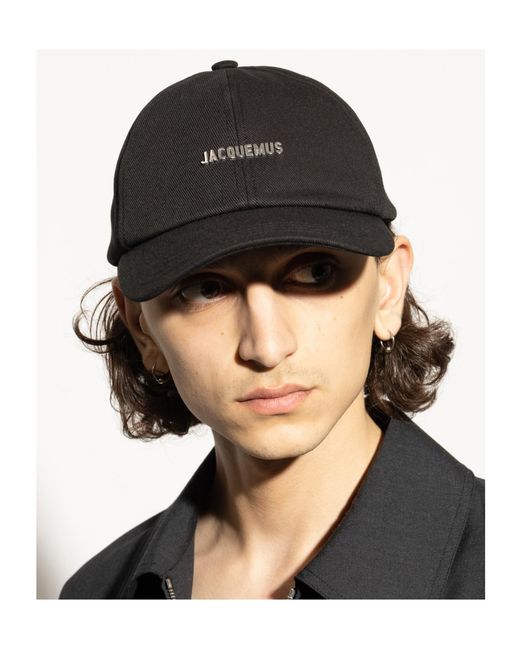 Jacquemus Black Logo Plaque Curved Peak Cap for men