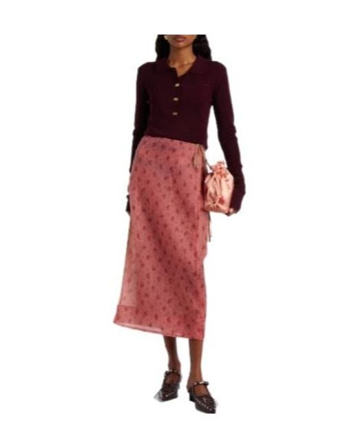 Ganni Pink Lightweight Printed Midi Skirt
