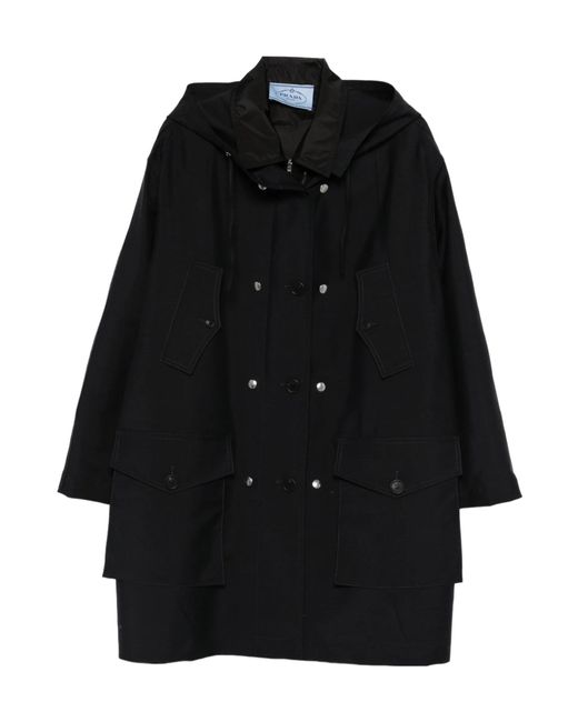 Prada Black Button-Up Hooded Jacket