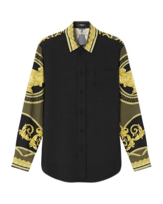 Versace Black Barocco-Printed Button-Up Shirt for men