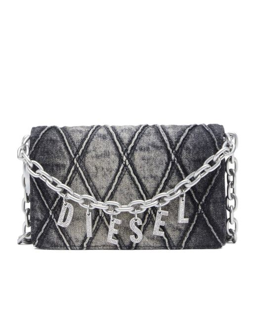 DIESEL Gray Charm-D Embellished Strap Denim Wallet