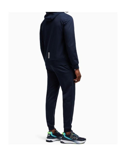 EA7 Blue Long-Sleeved Hooded Sports Suit for men