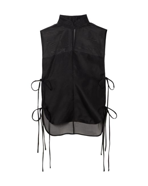 LeKasha Black Anzio Tie-Detailed Silk-Tulle Top