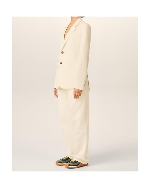 AMI Natural Single Breasted Boxy Cotton And Linen Blazer