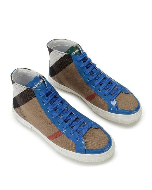 Burberry Blue Plaid High-Top Casual Shoes