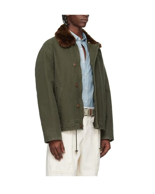 Isabel Marant Green Andy Fur-Collar Jacket for men