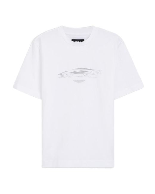 Boss White Boss X Aston Martin Cotton T-Shirt With Car Graphic for men