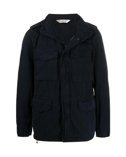 Aspesi Blue Multi-Pocket Funnel-Neck Jacket for men