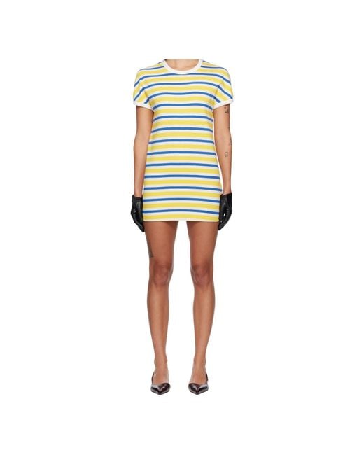 MM6 by Maison Margiela Yellow Striped Short-Sleeve Dress
