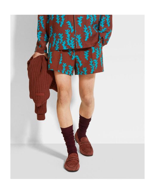 Zegna Blue Brick And Bright Oasi Lino Shorts for men
