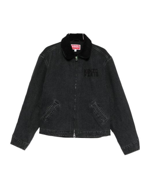 KENZO Black Logo Embroidered Denim Jacket for men