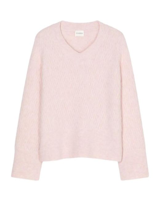 Closed Pink V-Neck Long-Sleeve Sweater