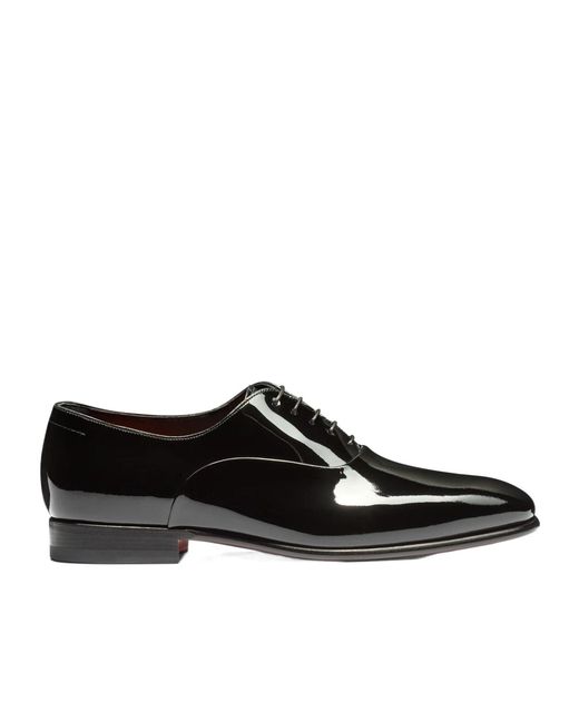 Santoni Black Almond Toe Oxford Shoes for men
