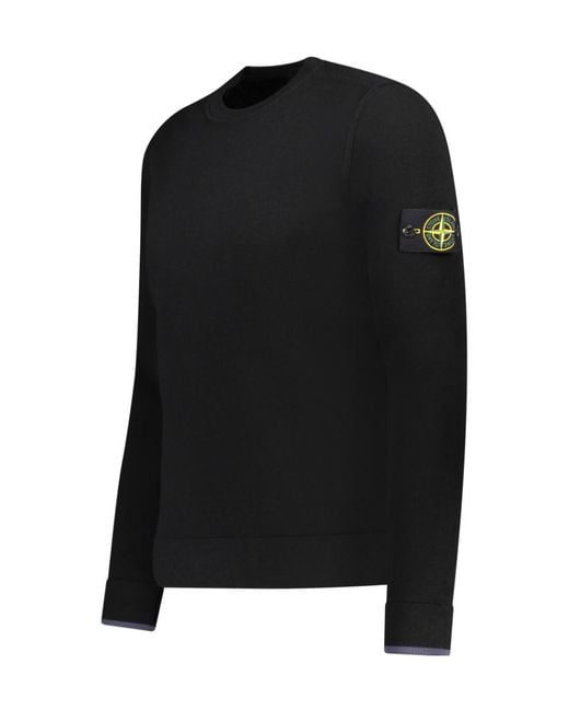 Stone Island Black Compass Patch Crewneck Jumper for men