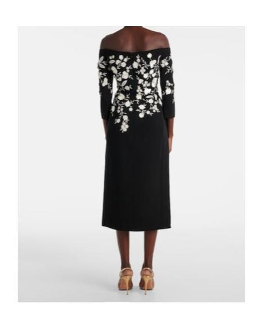 Carolina Herrera Black Embroidered Off-Shoulder Midi Dress