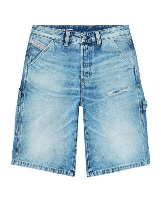 DIESEL Blue Distressed-Finish Cargo Shorts for men