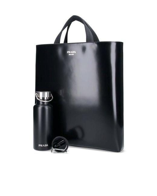 Prada Black Logo Printed Top Handle Bag for men