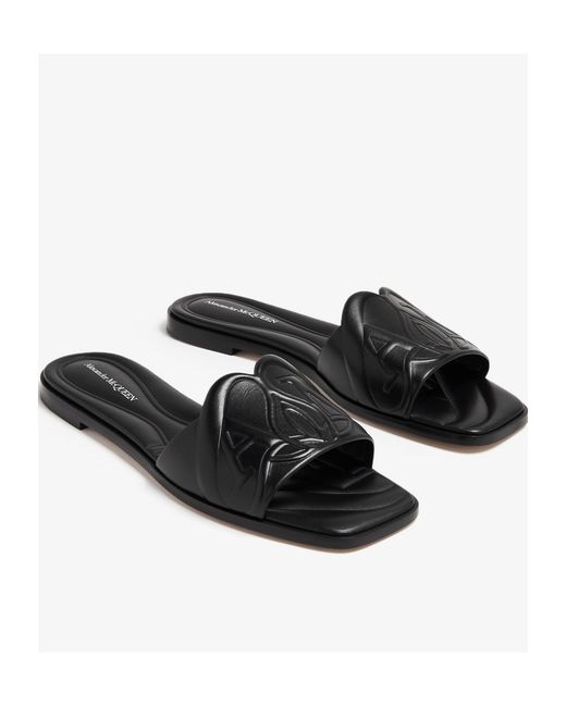 McQueen Black The Seal Embossed Slip-On Slides