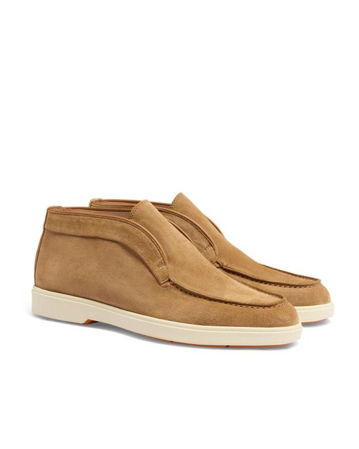 Santoni Brown Round-Toe Slip-On Loafers
