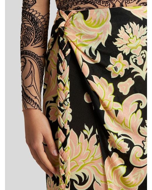 Etro Metallic Floral Printed Wrap Maxi Skirt