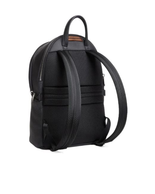 Zegna Black Logo-Plaque Leather Backpack for men