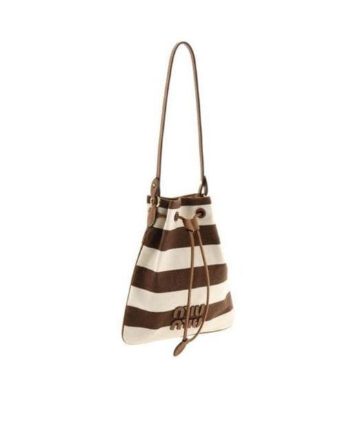 Miu Miu Metallic Striped Fabric Drawstring Pouch