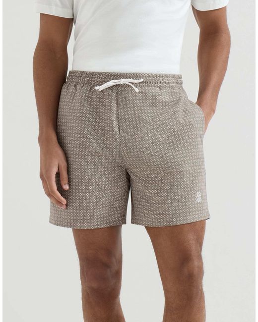 Brunello Cucinelli Gray Floral Print Nylon Swim Shorts for men