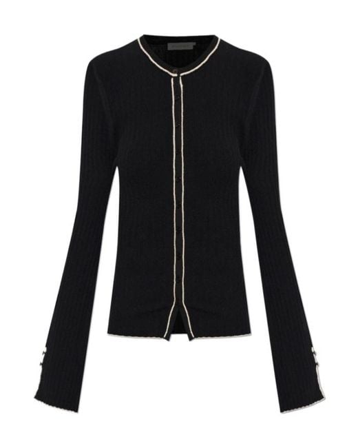 By Malene Birger Black Benny Ribbed-Knit Contrast-Trim Cardigan
