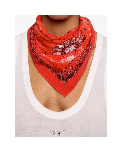 Zadig & Voltaire Red Printed Silk Scarf